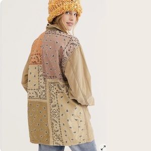 Free People / We The Free Swept Up Oversized Jacket Bandana Patch Work